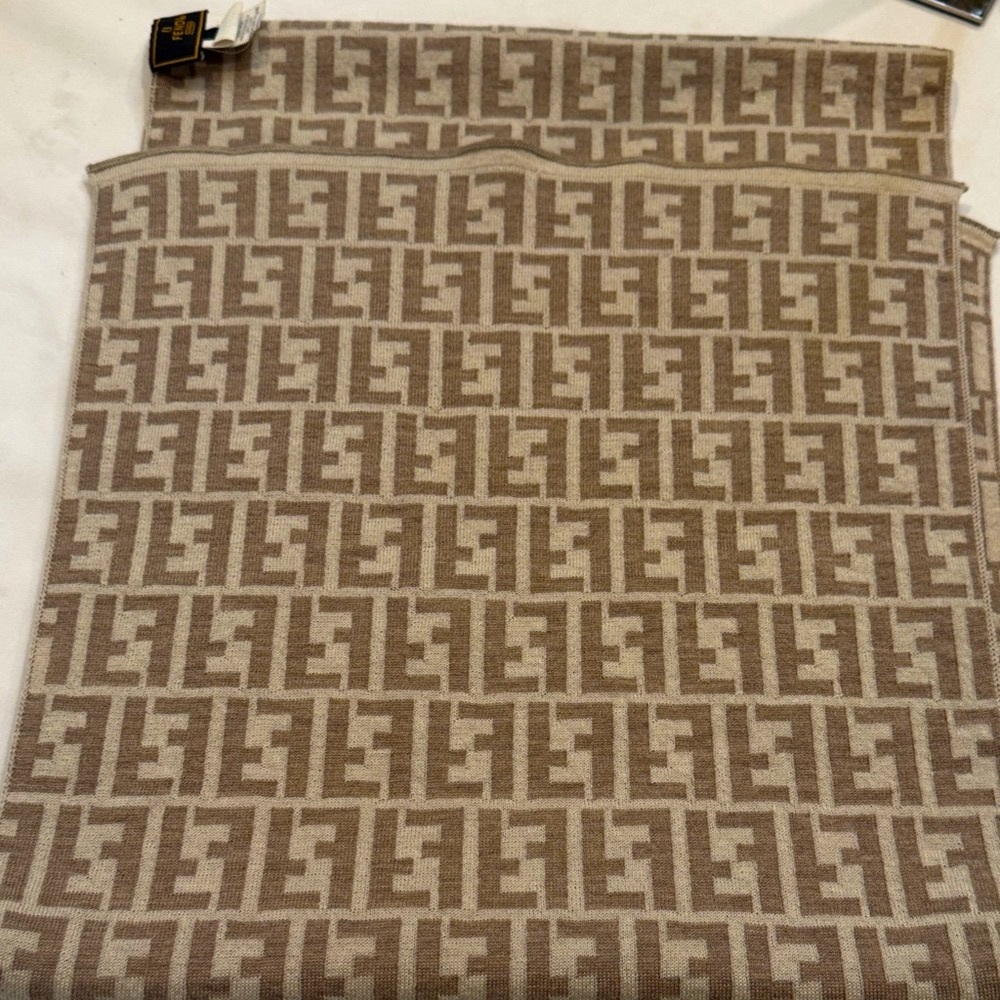 Authentic Fendi Taupe Monogrammed Scarf - Picture 9 of 12